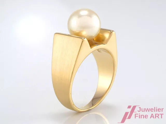 Wunderschöner Massiver Ring 18K Gelbgold- Zuchtperle Ø 9,1 mm- 10,8 g - Gr 55 3