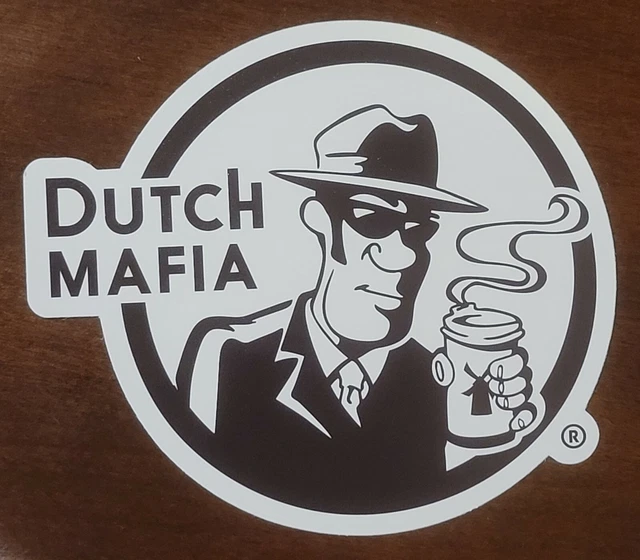 DUTCH BROS STICKER Grants Pass Exclusive Dutch Mafia Man Black White 5