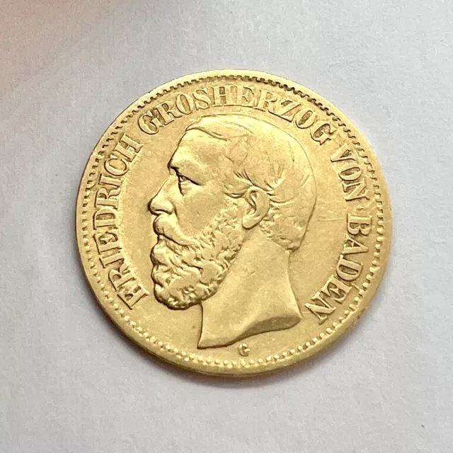 *** 10 Mark Gold, Kaiserreich, Baden Friedrich Großherzog,  1873 G, J 183 ***