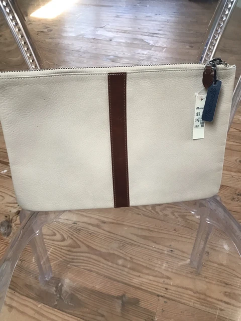 New w/ tags Madewell cream and brown pebbled  leather clutch purse bag carry all