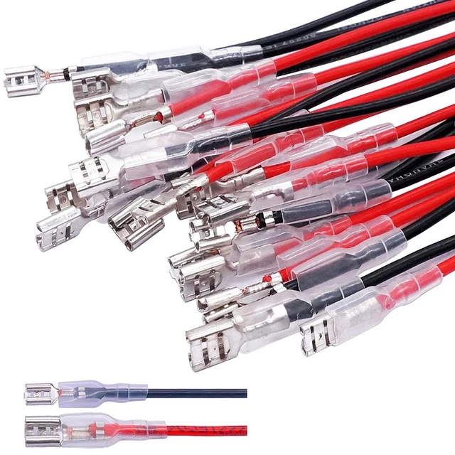 20Pcs 4.8mm and 6.3mm Female Spade Crimp Terminal with Insulating Sleeve