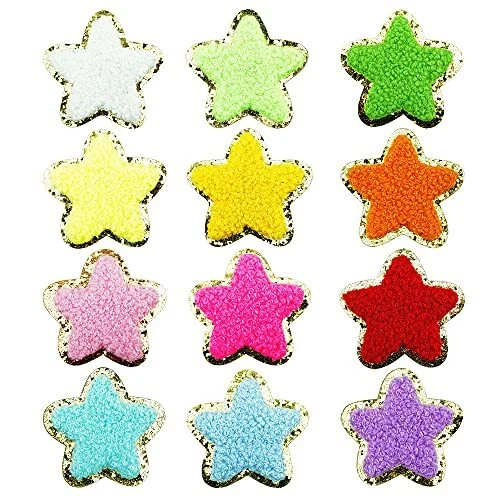 12 PCS Star Patches Golden Edges Iron On Patch Chenille Embroidery Fabric