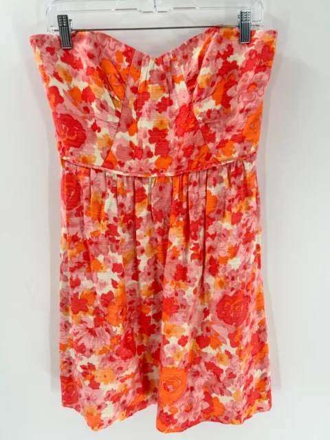 Women's Shoshanna Pink Orange Floral Silk Blend Strapless Dress Size 0 2?