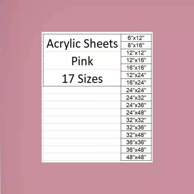 Pink Cast Acrylic Plexiglass Sheets 1/8” Thick (3mm) 17 Sizes