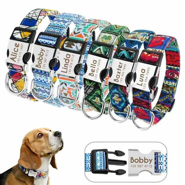 Collar de perro de nylon personalizado suave Nombre Chapa identificación S M L