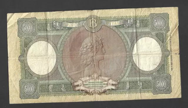 5000 Lire Vg  Banknote From Italy 1956   Pick-85   Rare,Huge Sized 2