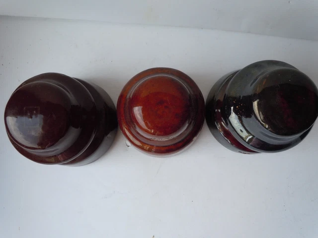 3 Vintage Brown Ceramic Porcelain Insulators - Victor, Locke & Pinco 2