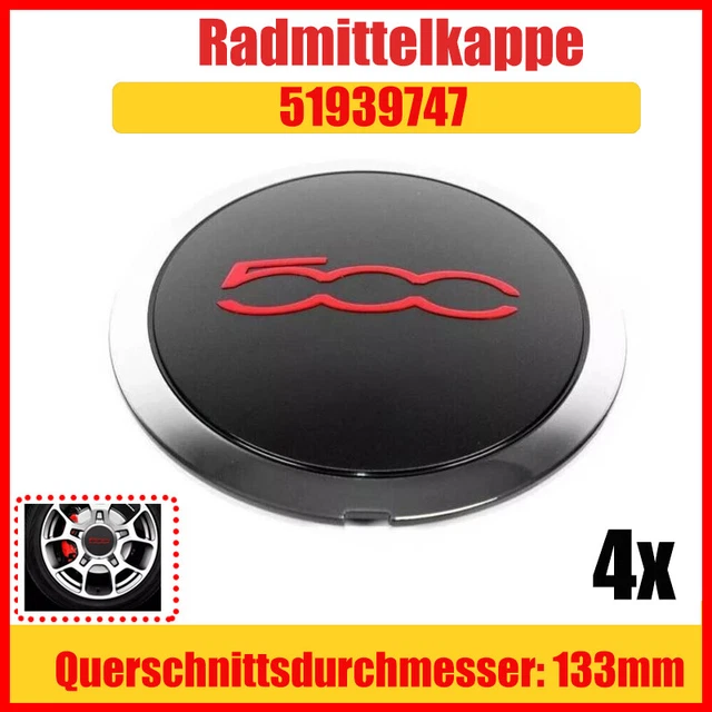 Fiat 500 Radkappe 51939747 Für Fiat 500 Felgendeckel Nabenkappel Radkappe Blende Rote Schrift Felgendeckel Für Fiat 500 Rote Schrift 51939747