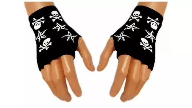 Fingerlose Handschuhe,Handstulpen Sterne Totenkopf,Fingerless gloves skull stars