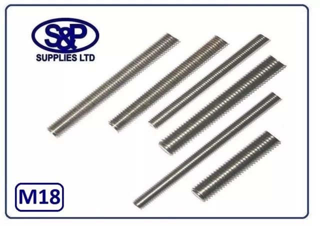 M18 / 18Mm X 100Mm To 350Mm A2 Stainless Steel Threaded Bar Studding Stud