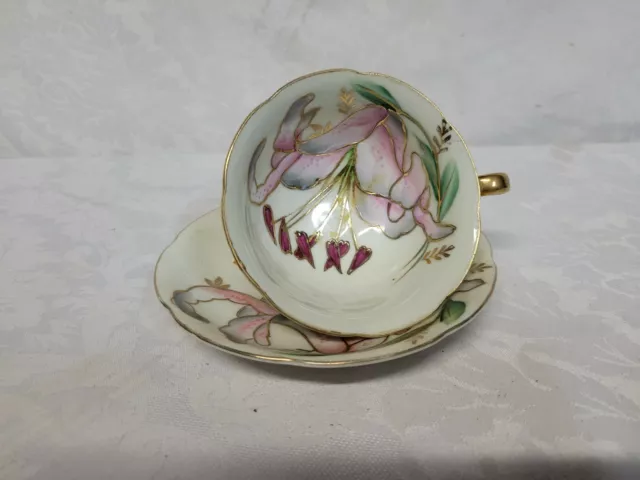 Vintage Ragrl Sealy China Japan Tea Cup Saucer Flower Gold Pink Gray 3