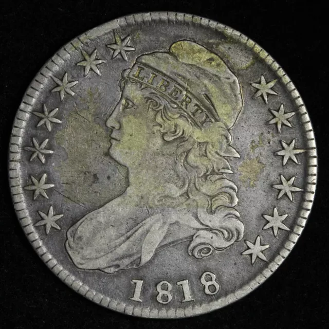 1818 Capped Bust Silver Half Dollar VF+ E348 WCBN