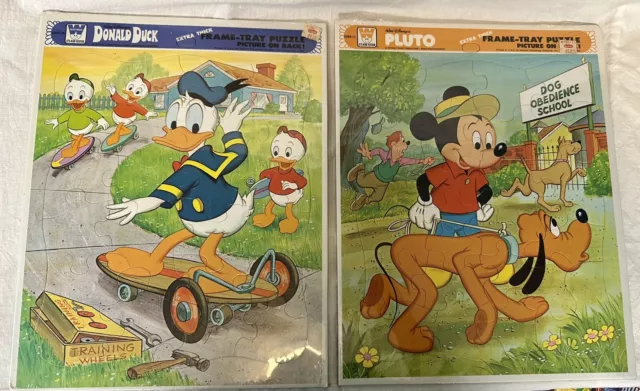 Vintage Whitman Disney frame tray puzzle Lot Of 2, Donald Duck, Pluto, Mickey