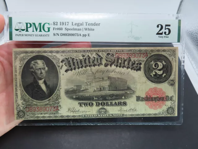 1917 $2 Legal Tender US Note, PMG VF 25, Speelman/White Fr#60