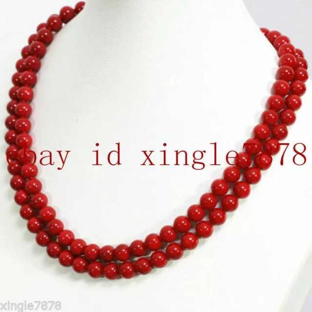 Natural 6/8/10/12mm South Sea Red Coral Round Gemstone Beads Necklace 36" 3