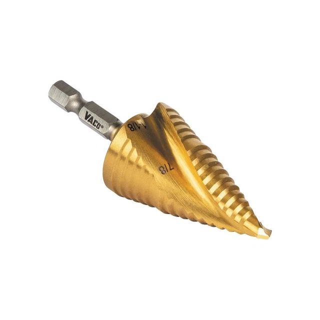 Klein Tools 25961 Step Drill Bit, Spiral Double-Fluted, 7/8" to 1-1/8", VACO 16