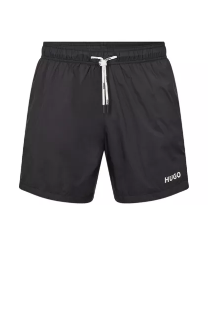 Hugo Men's Quick-drying Swim Shorts In Recycled Fabric With Logo In Black