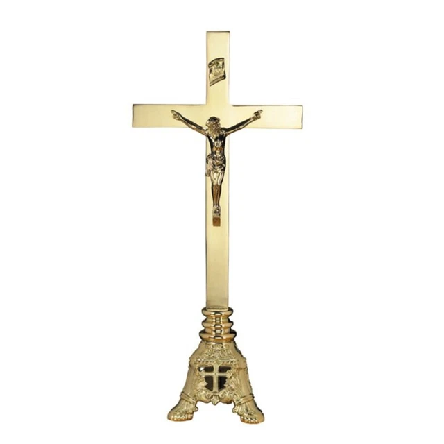 High Polished Brass Majesty  Altar Crucifix For Church or Sanctuary 20 1/2 In