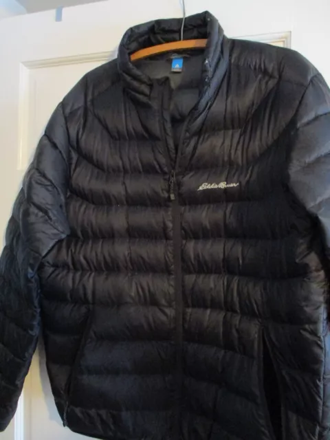 EDDIE BAUER Goose Down 800 Parka Puffer Jacket Mens size LG black $29. ...