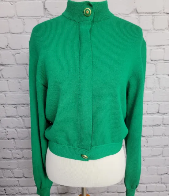 Vintage 70s St. John for Neiman Marcus Knit Cardigan Sweater Size Medium M Green