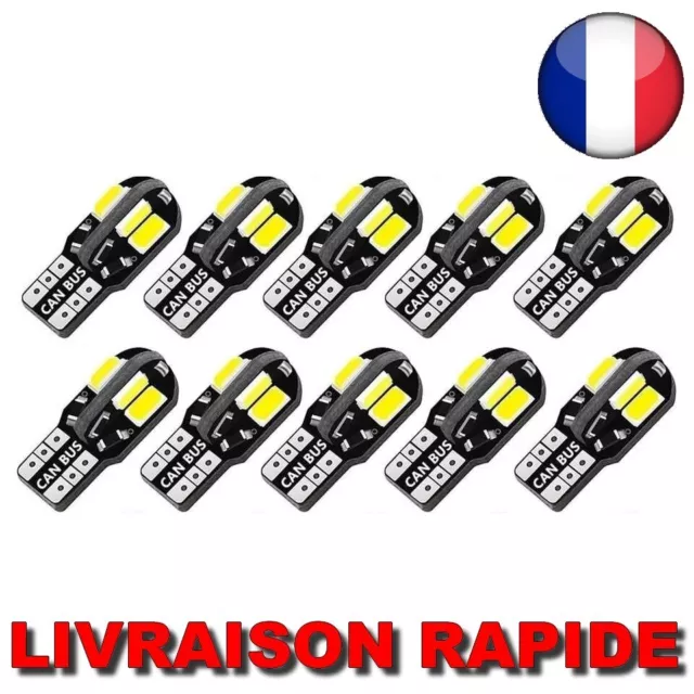 10 Ampoule LED Canbus W5W T10 8SMD 12V Voiture Lampe Signalisation Stationnement