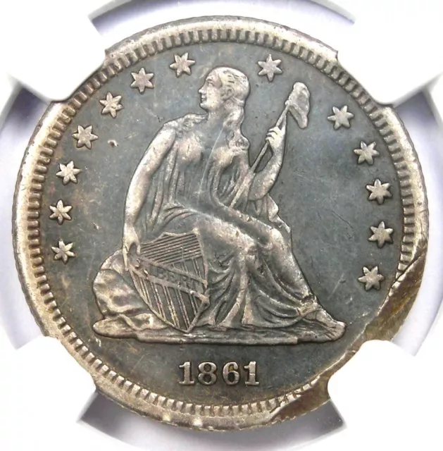 1861-S Seated Liberty Quarter 25C - NGC XF Detail (EF). Rare San Francisco Date