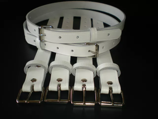 Vintage pram real leather suspension straps in white
