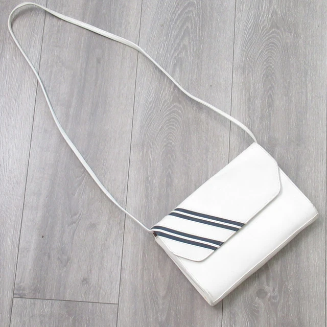 Vtg Phillipe Crossbody Handbag White Blue Striped Leather Clutch Shoulder Bag