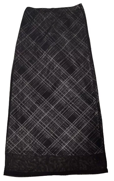 Black White and Gray Plaid Mesh Maxi Pencil Skirt Spring Size S NWOT
