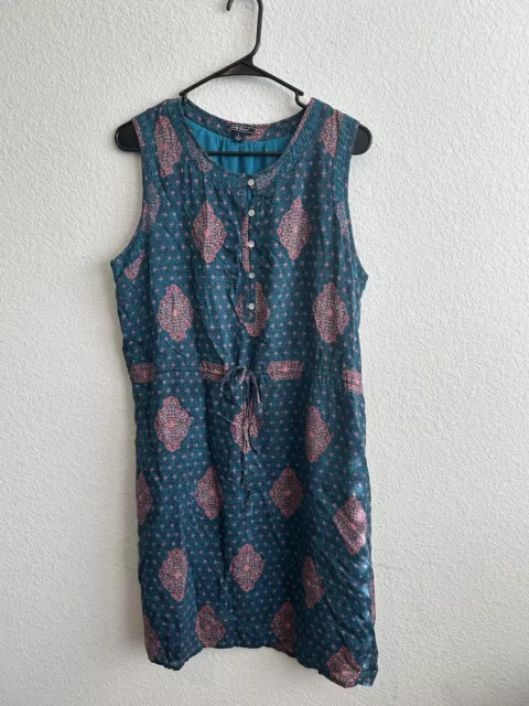 Lucky Brand Sleeveless Blue Button Front Cinch Tie Waist Lined Dress Large