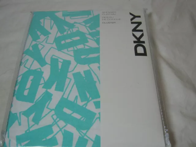 New DKNY Cluster Fabric Shower Curtain 72"x72" Aqua Blue and White NIP 2