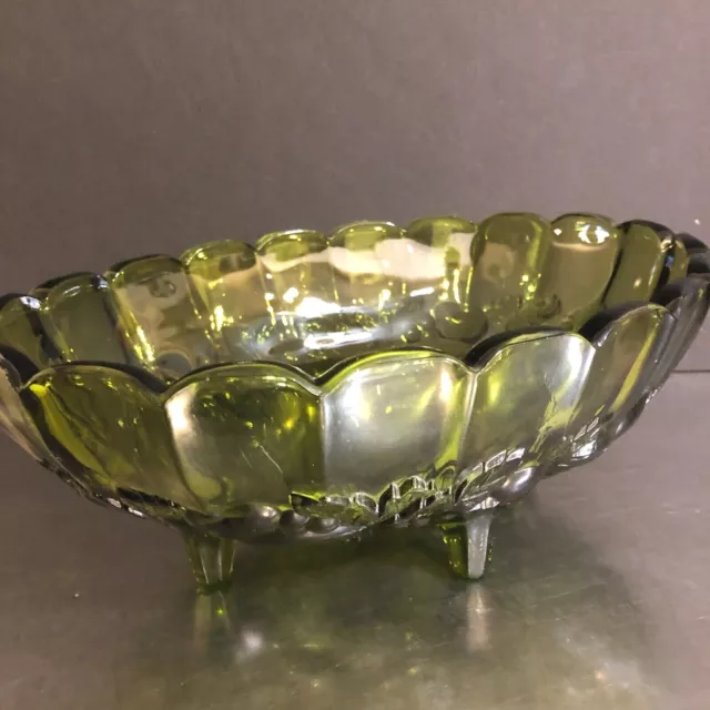 VTG Indiana Glassware Fruit Bowl Green Oval Centerpiece Made USA Mid Century Mod