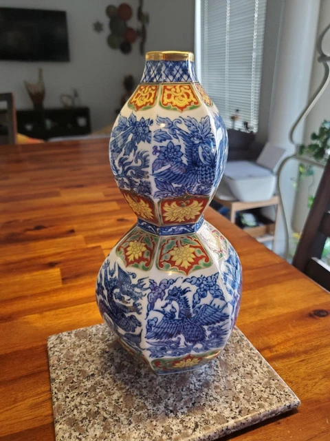 Double Gourge Japanese 9.5 Inches Dragon And Phoenix Bird Vintage