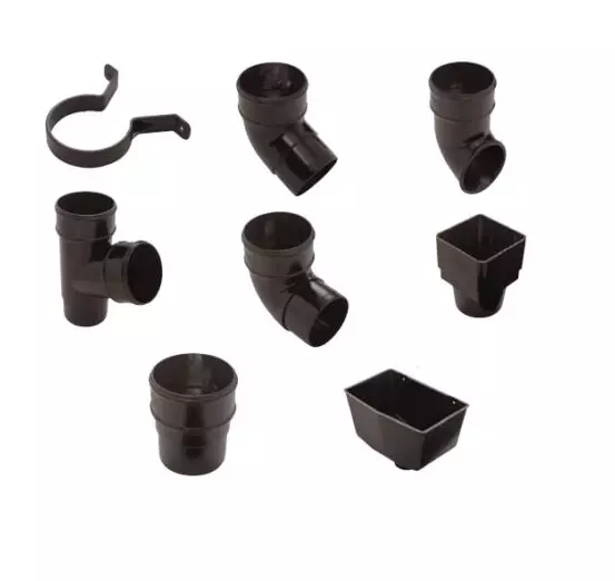 Black Half Round Plastic UPVC Guttering 112mm 68mm Down pipes Rainwater Fittings 2