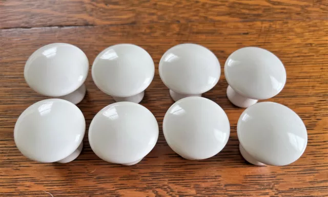8 Vintage White Porcelain Ceramic Knobs Drawer Cabinet Door Pulls Salvaged 1.25"