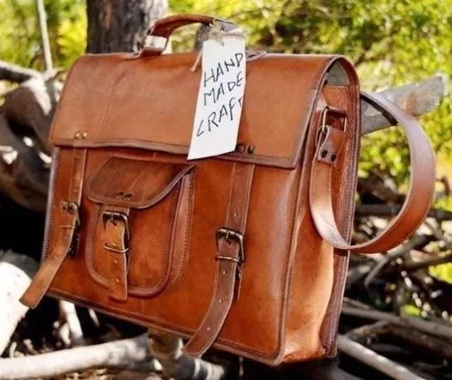 15" Men's Brown Leather Briefcase Messenger Satchel Shoulder Vintage Leather Bag