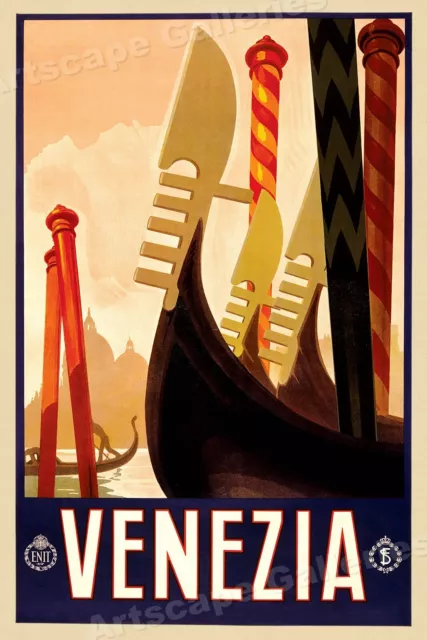 1920s Venice Italy Gondolas Vintage Style Italian Travel Poster - 24x36