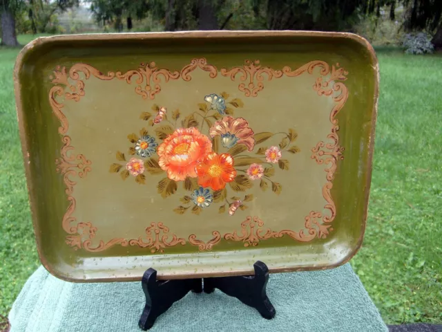 Vintage Hand-Painted Paper Mache Dresser Tray JAPAN Alcohol Proof 12" x 8-3/4"
