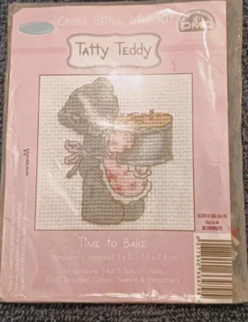 DMC Kreuzstich Mini Kit Tatty Teddy Zeit zum Backen 7,5 x 7,5 cm