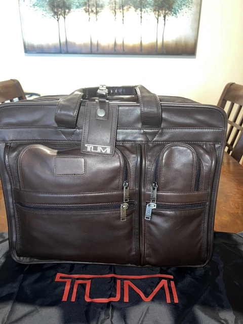 Tumi Alpha Brown Napa Leather  Safecase Computer Bag  Briefcase
