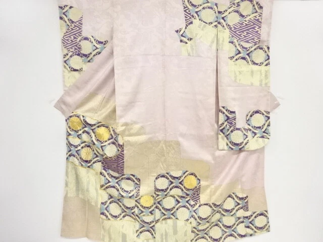 41039# Japanese Kimono / Antique Furisode / Kinsai / Embroidery / Bamboo Grass &