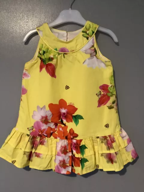 Ted Baker Abito Estivo Floreale Giallo Età 12-18 Mesi