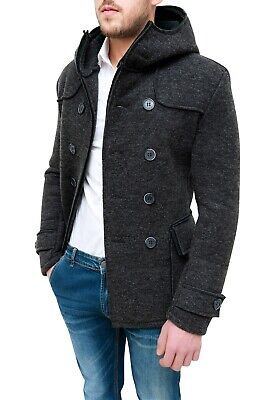 Cappotto giacca uomo casual nero invernale doppiopetto slim fit giubbotto trench