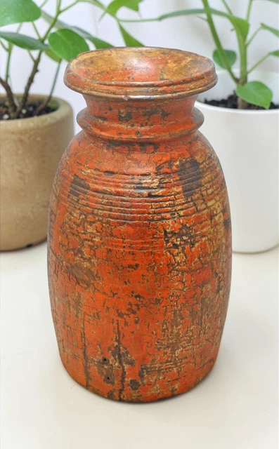 Vase Artisanal Russe Khokhloma Bois Peint à La Main Rouge, Noir Et Or