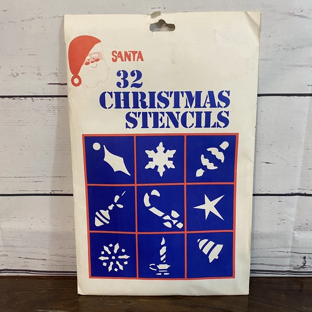 VTG 32 Christmas Stencils Chase Products Window Mirror Santa Snow Spray Holiday