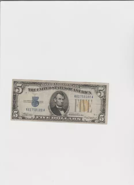 $5 1934 A (( NORTH AFRICA )) Silver Certificate  Lightly circulated