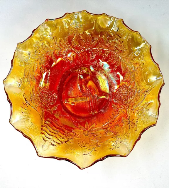 Crown Crystal Carnival Glass Orange Marigold Australian - KOOKABURRA MASTER Bowl