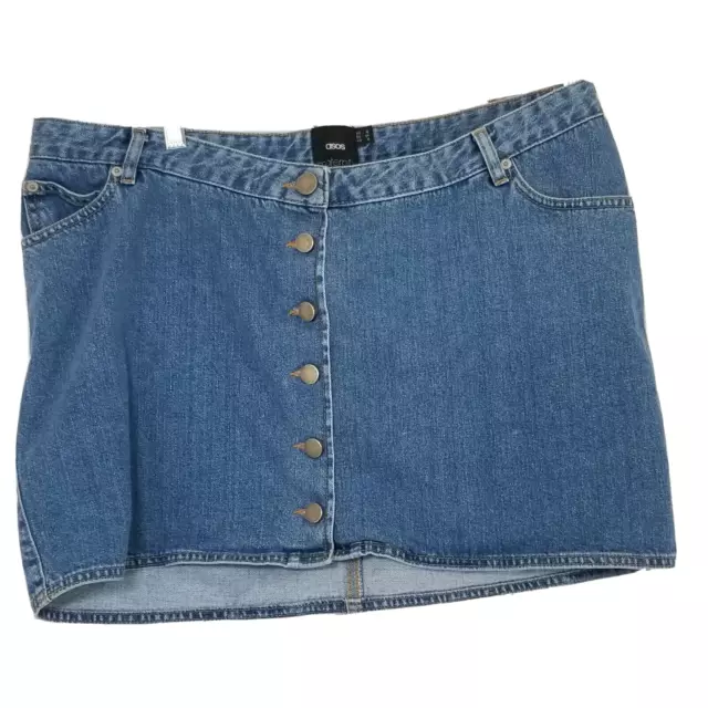 Asos Maternity Mini Skirt Size 12 Button Fly Pockets Blue Jean Denim 38" Waist