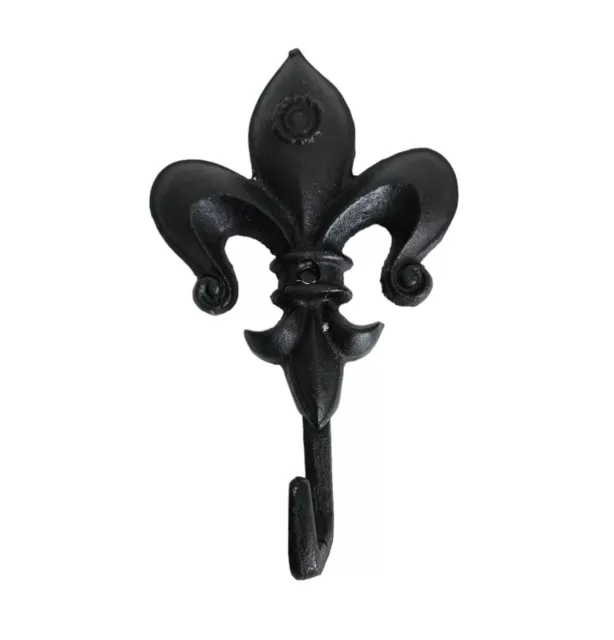 Cast Iron Fleur De Lis Hook Wall Hanger Coat Keys Black Decor Cottagecore 7x4.25