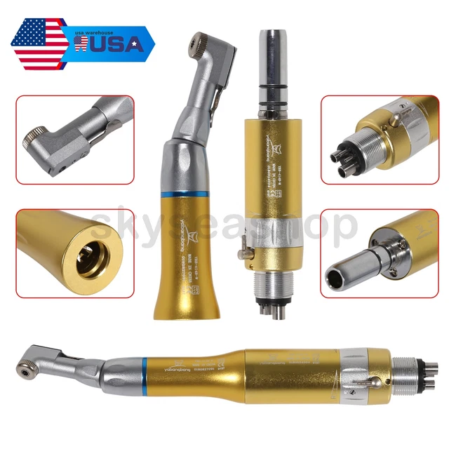 Dental Low Speed Handpiece Contra Angle Latch fit NSK 4 Hole Air Motor Golden